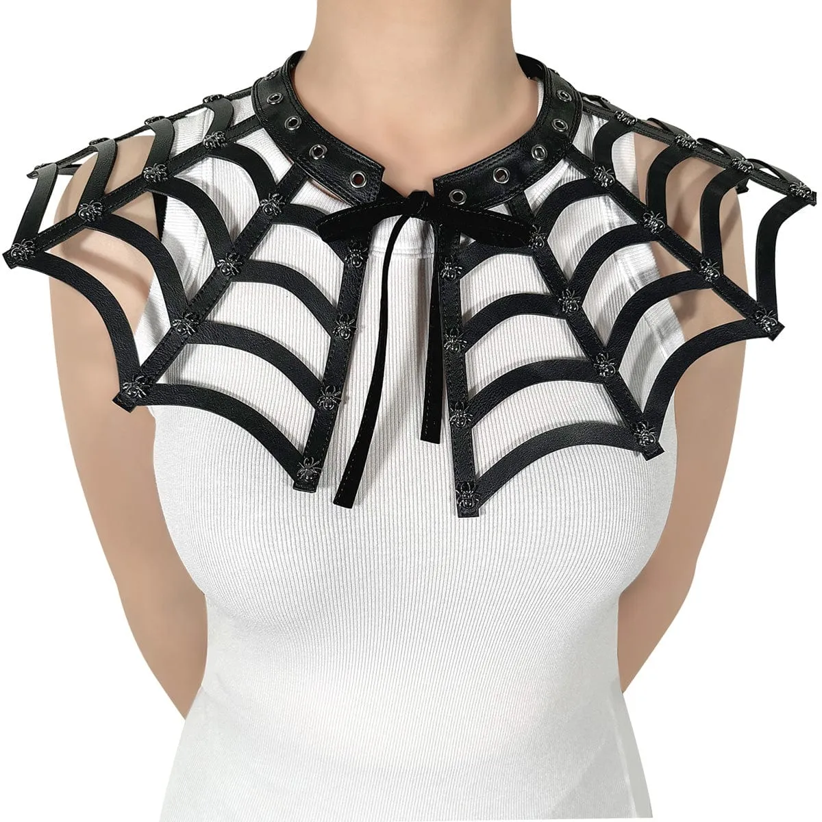 Ventilation holes DA-213 Black Faux Leather Spiderweb Cut Out Collar