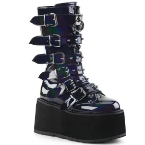 DAMNED-225 Black Hologram Mid-Calf Boots Firm Ground