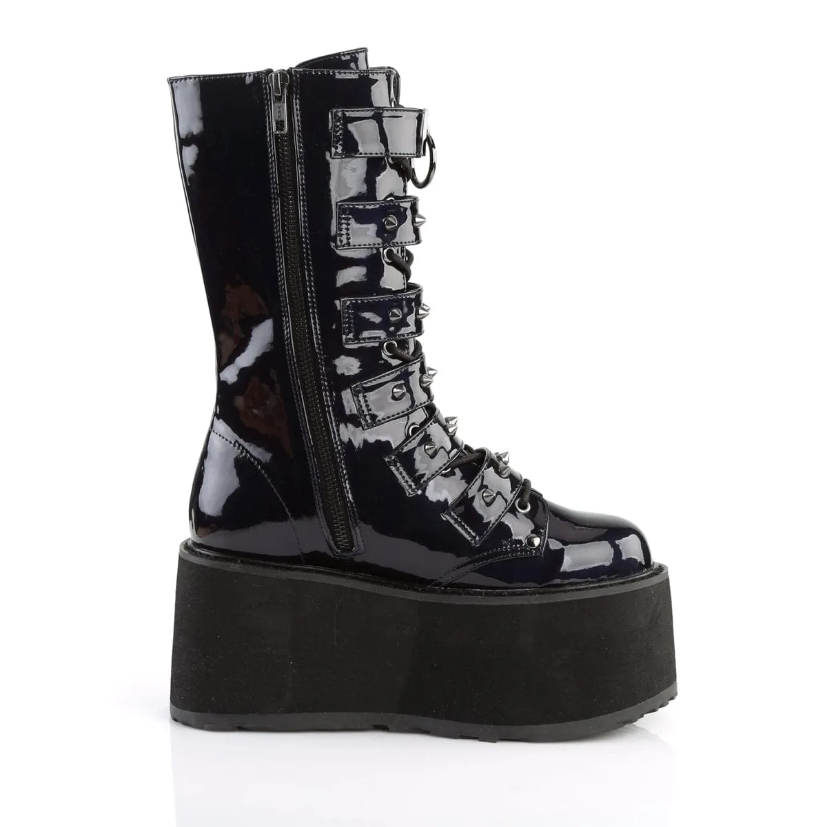 DAMNED-225 Black Hologram Mid-Calf Boots Slip Resistant