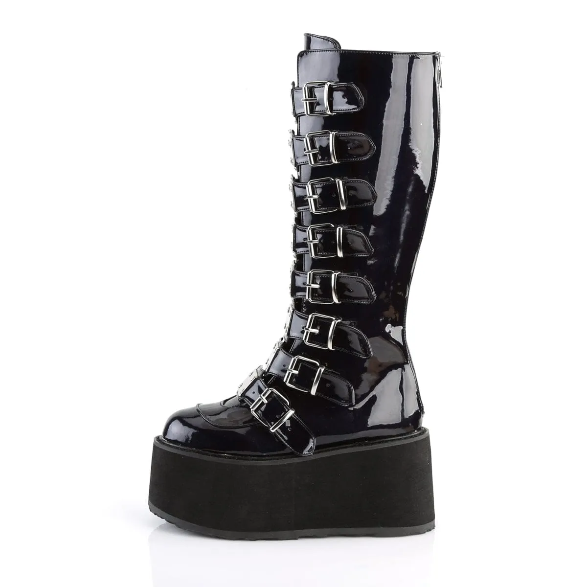 DAMNED-318 Black Hologram Vegan Leather Comfort Wedge