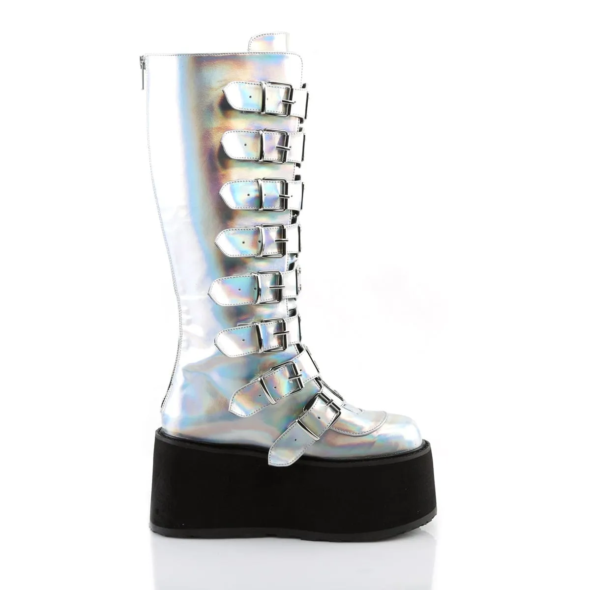 DAMNED-318 Silver Hologram Knee Boots On Trend