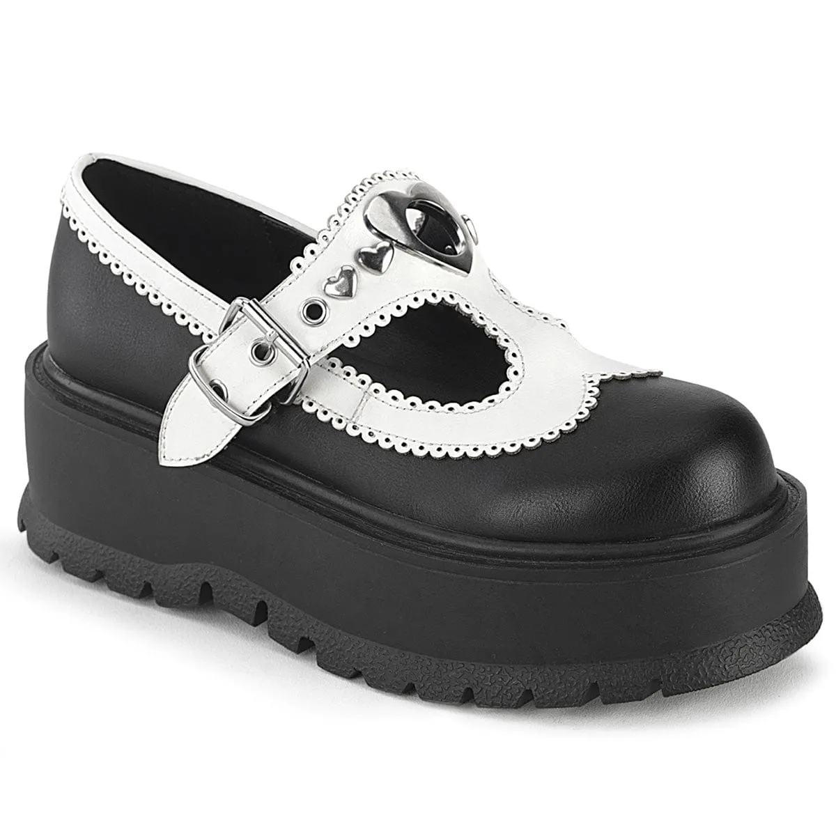 SLACKER-23 Black-White Vegan Leather Mom Fit