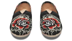 Hiking Leather Touch Red Rose Scythe Skull Casual Shoes