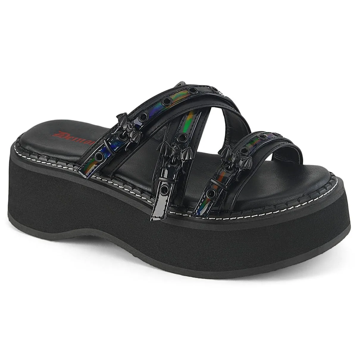 EMILY-07 Black Vegan Leather- Hologram Patent Heat Guard Comfort Lining