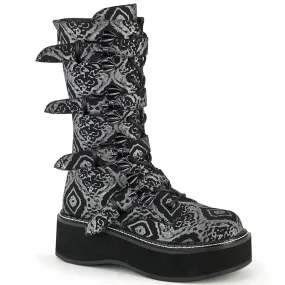 EMILY-322 Black-Silver Faux Nubuck Leather Fashion Glow