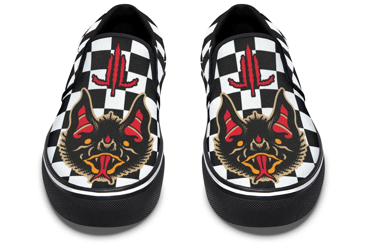 photo shoot Greek Ease Vampire Bats Checkered Slip On Shoes