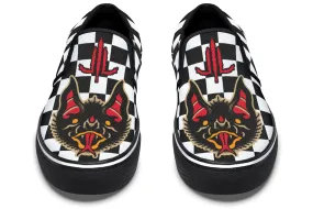 Pearl Shine Vampire Bats Checkered Slip On Shoes