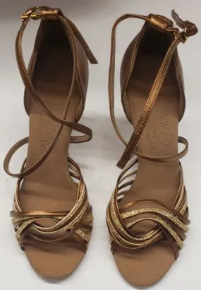 Breathable Indoor Fitness 2.5" Jessica I -- Women's Latin Ballroom Sandal -- Gold Scale/Dark Tan