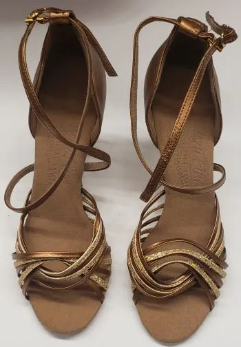 Breathable Indoor Fitness 2.5" Jessica I -- Women's Latin Ballroom Sandal -- Gold Scale/Dark Tan