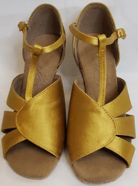 3" Maureen II -- Flare Heel Latin Sandal -- Tan Satin Toe Guard