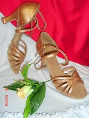 2.5" Alicia -- Flare Heel Latin Sandal -- Copper Nude Shock Guard School Style