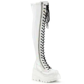 SHAKER-374 White Hologram Stretch Patent Heart Glow