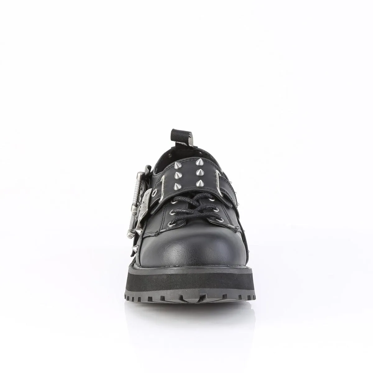 VALOR-38 Black Vegan Leather Unisex Platform Shoes Silver Shine