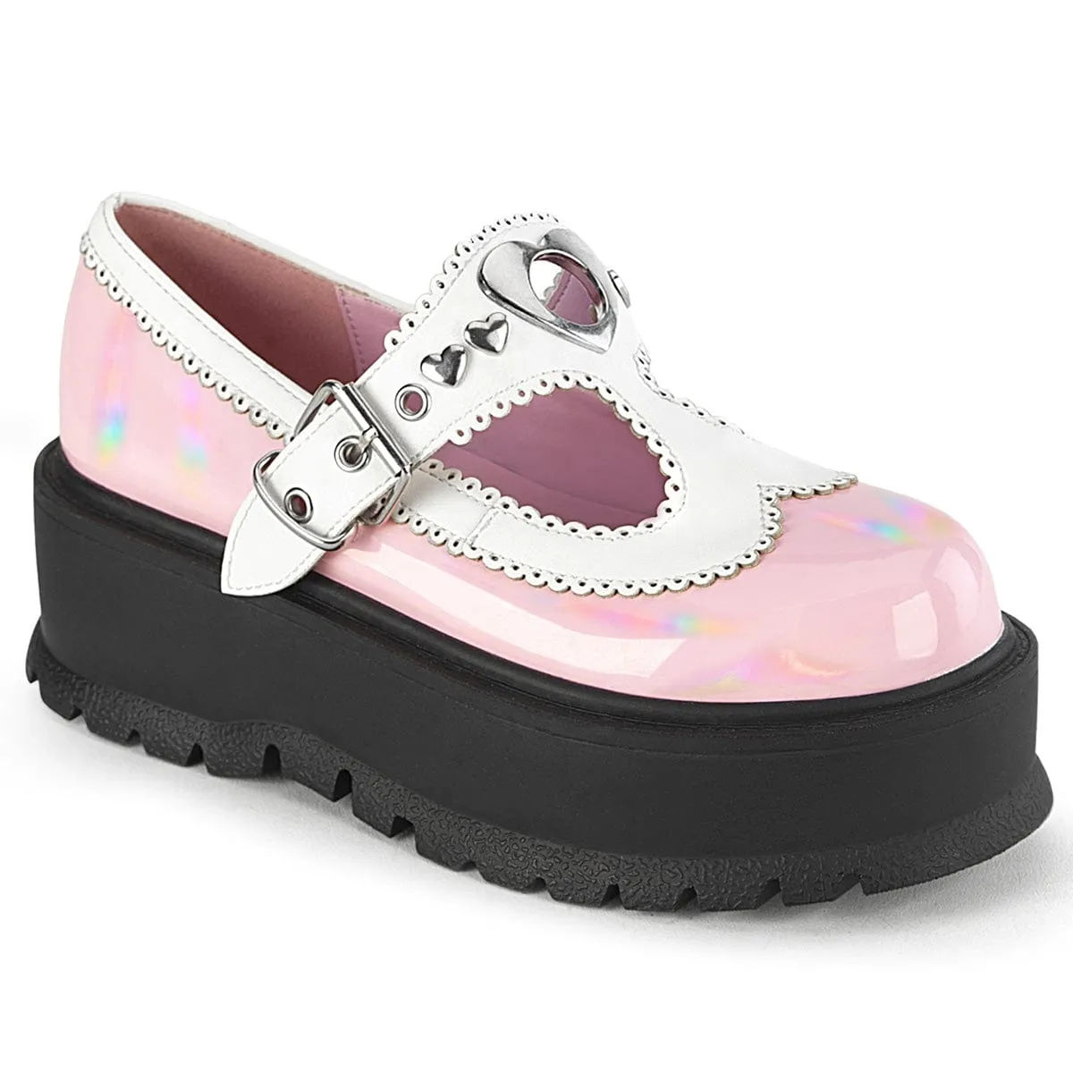 SLACKER-23 Baby Pink Hologram Patent -White Vegan Leather Weekend Casual Rich Jewel