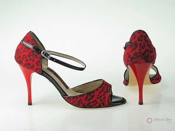 3.5" Lilly -- Ultra Slim Heel Tango Shoe -- Red Leopard Micro Suede Viral Pop