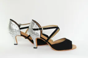 3" Jasmine -- Women's Latin Sandal -- Black Suedine/Silver Glitter Track Run