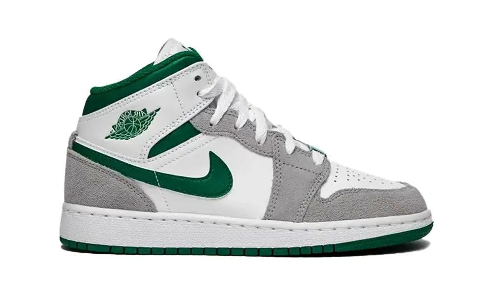 Air Jordan 1 Mid SE Grey Green (GS) Cushioned Eco Friendly Office Workers