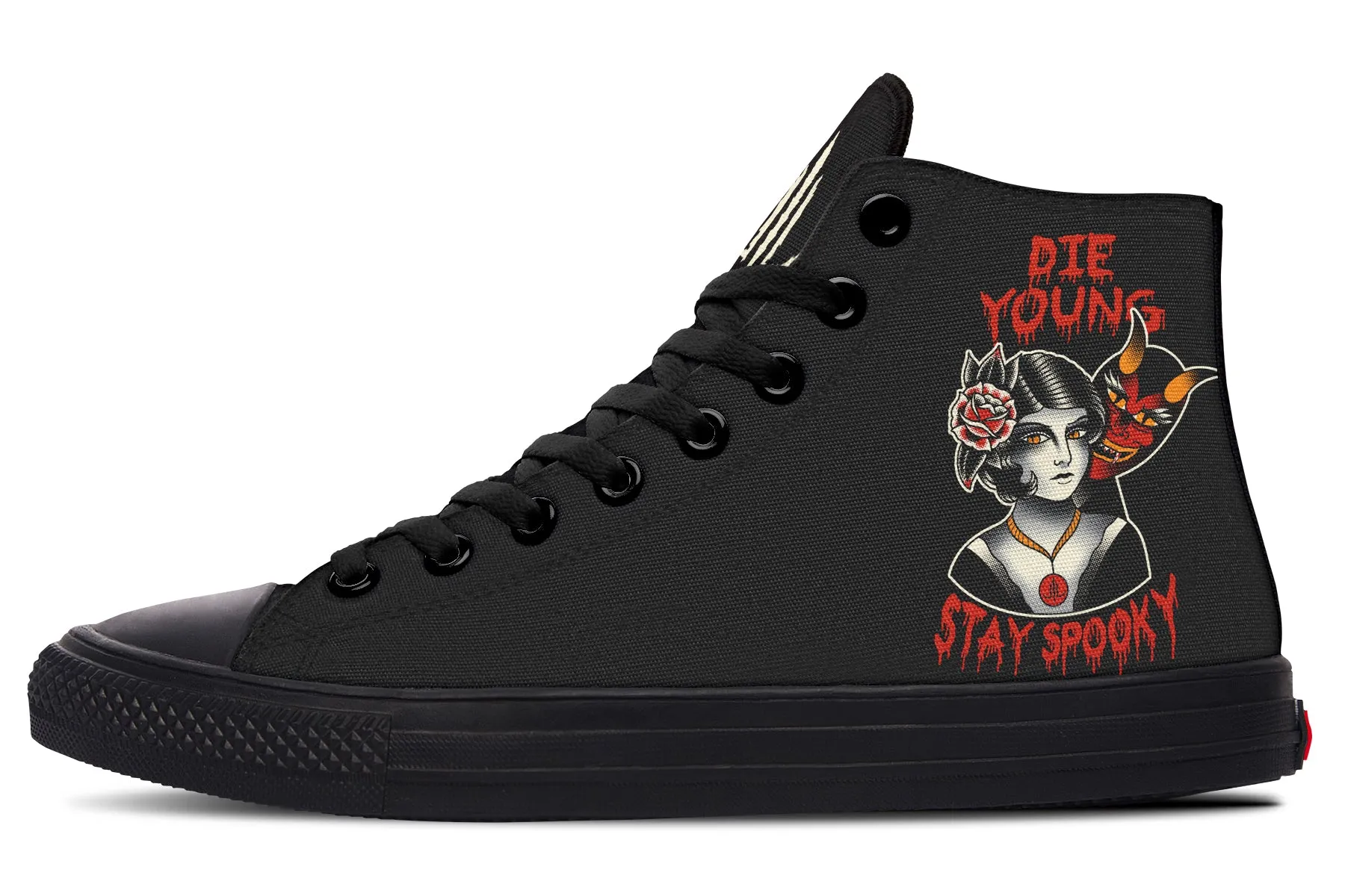 Die Young Stay Spooky High Tops Sail Vibe Morning Walk