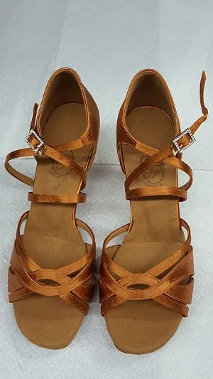 2.5" Leticia -- Latin Sandal -- Dark Tan Satin forest walk Island Step