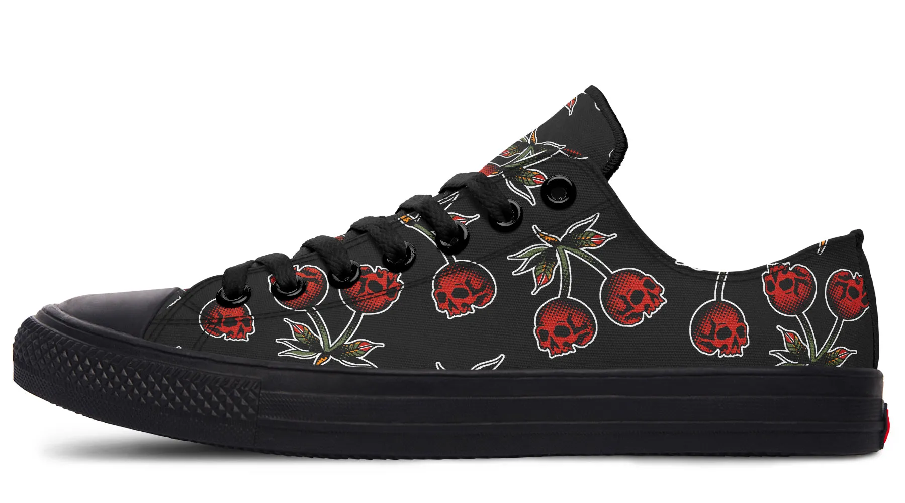 Durable Construction Skull Cherry Pattern Low Tops