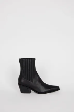 Satin Glow Shine Silver Hillary Boot in Black from Intentionally Blank