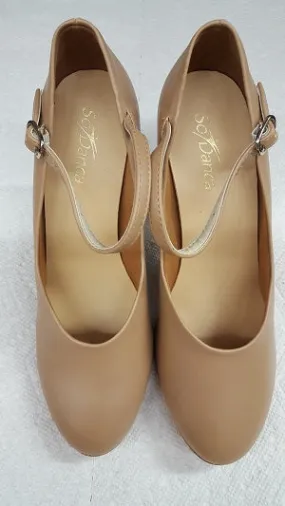 Feather Light Urban Stroll Cushioned Base Health Focused 3" Mabel -- Instep Strap Character Shoe -- Caramel