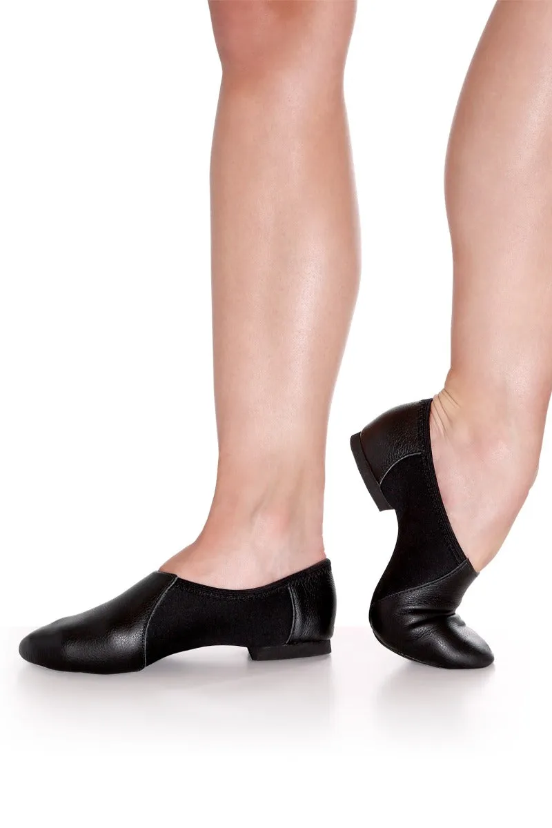 Curve Hug Jesse --  Leather Split Sole Jazz Shoe Slip-on -- Black