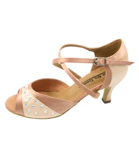 Smart Fit Mom Fit 2.5" Doreen -- Flare Heel Latin Sandal -- Tan Satin