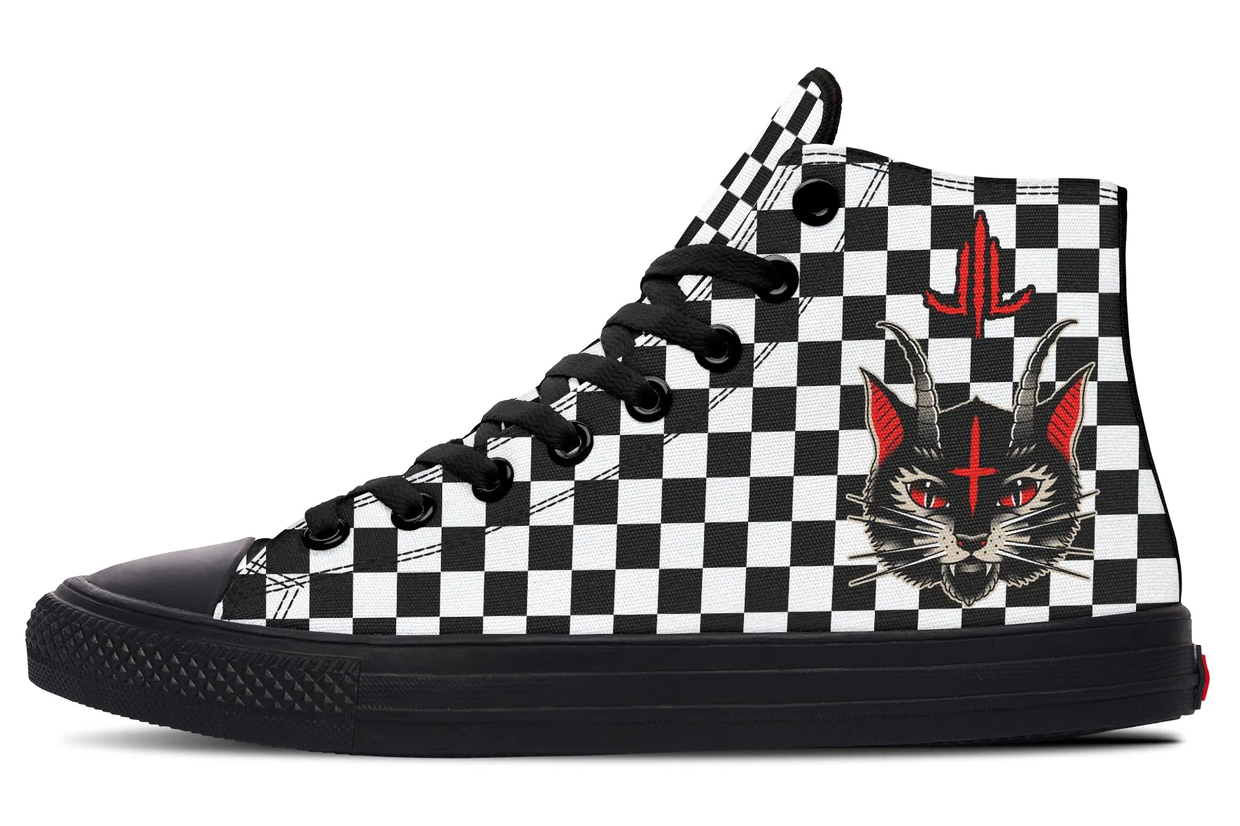 Grab Now Digital Run Cat Demon Checkered High Tops