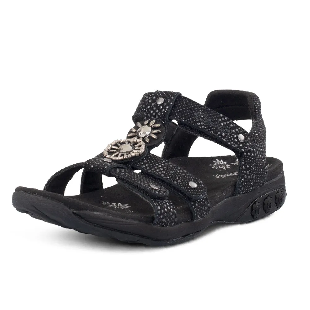 Charlotte Women's Embossed Leather Jeweled Adjustable Sandal Pool Time Breathable Road Trip