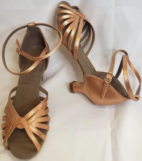 Elastic Sling 2" Sadie -- Wide Heel Latin Sandal -- Tan Satin