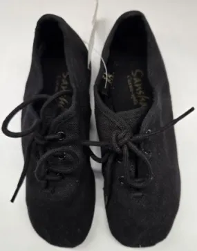 Carousel -- Children's Canvas Split Sole Jazz Shoe, Suede Sole -- Black Campus Cool