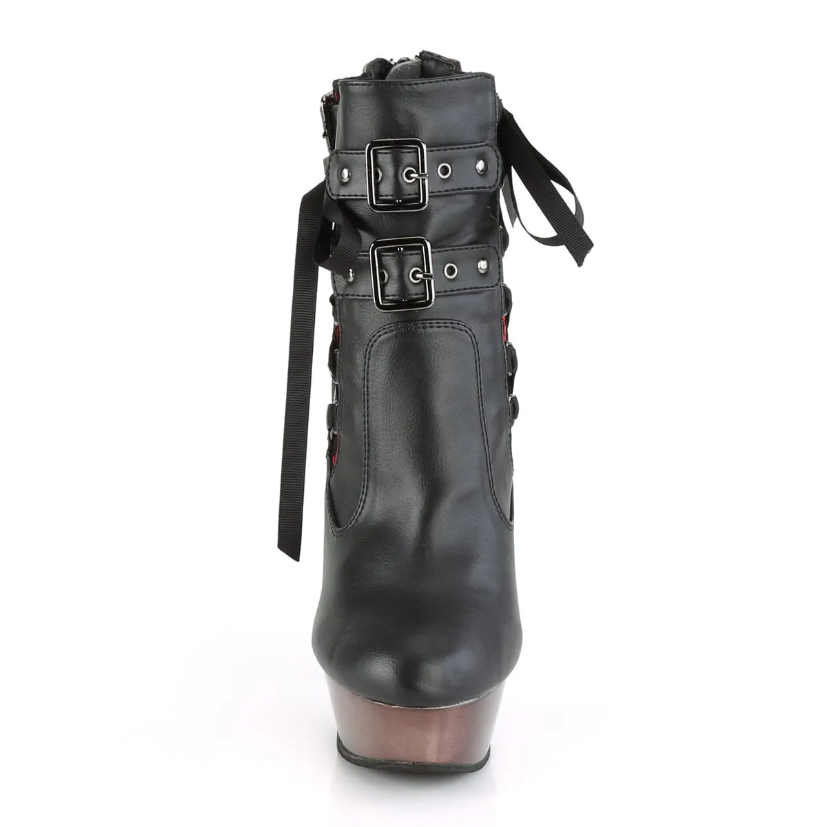 Hot Mood MUERTO-1030 Black Faux Leather/Pewter Chrome Mid-Calf Boots