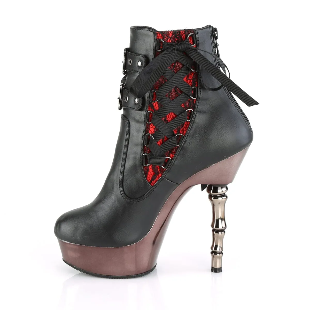 Rubber Outsole MUERTO-1030 Black Faux Leather/Pewter Chrome Mid-Calf Boots