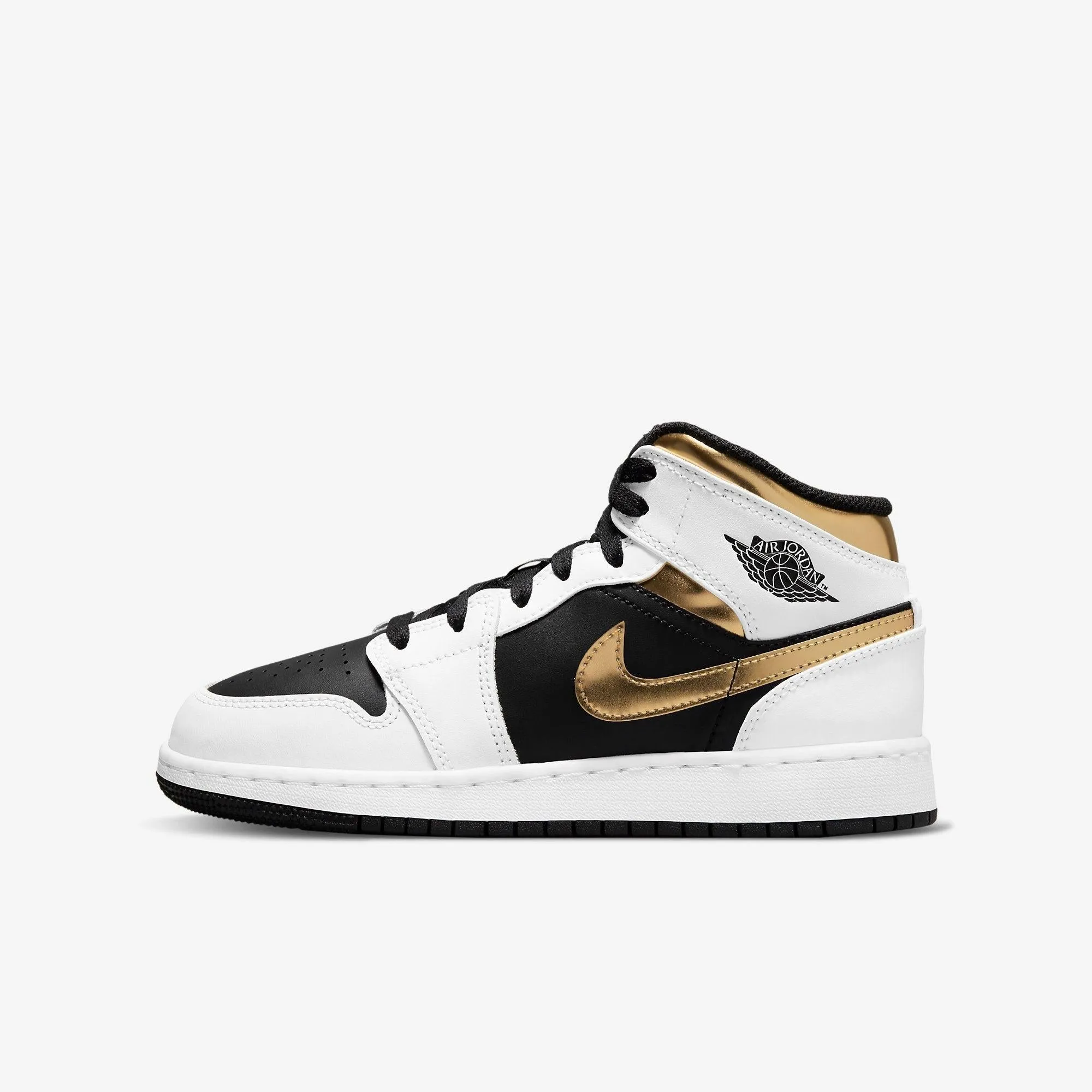 Breath Grip Anti Slip Tread Pattern (GS) Air Jordan 1 Mid 'White / Gold' (2021) 554725-190