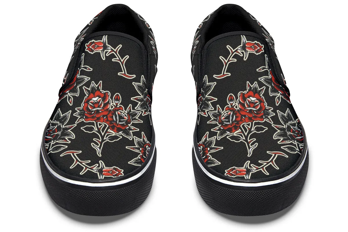 Pattern Rose Slip On Shoes Firm Edge