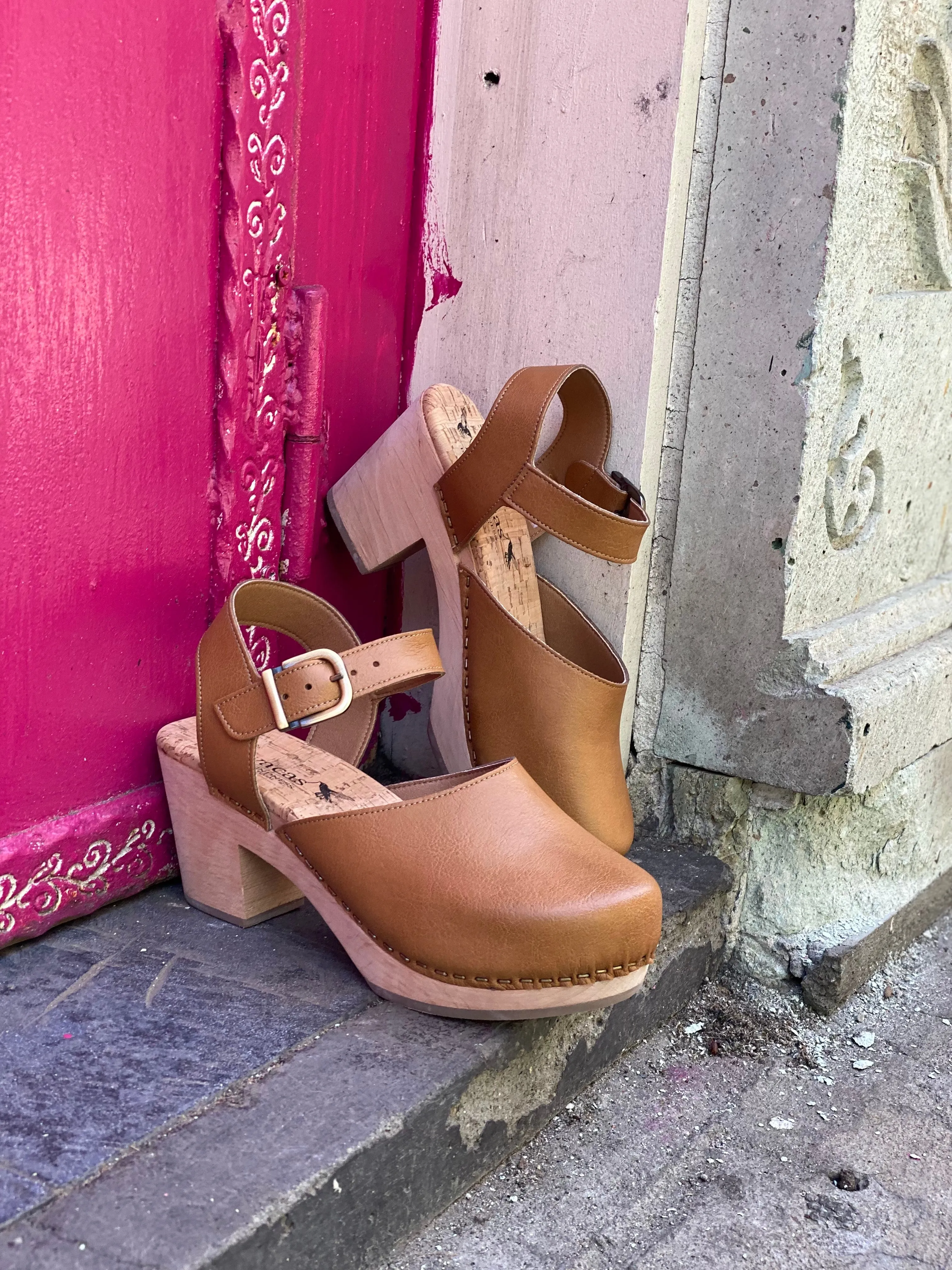 Pepper Clog in Camel from Novacas synthetic leather