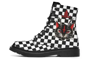 Cat Demon Checkered Boots Stylish Garden Mood