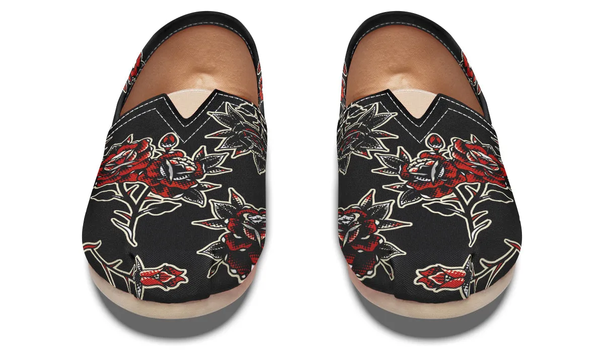 Rose Pattern Casual Shoes Breathable Lining