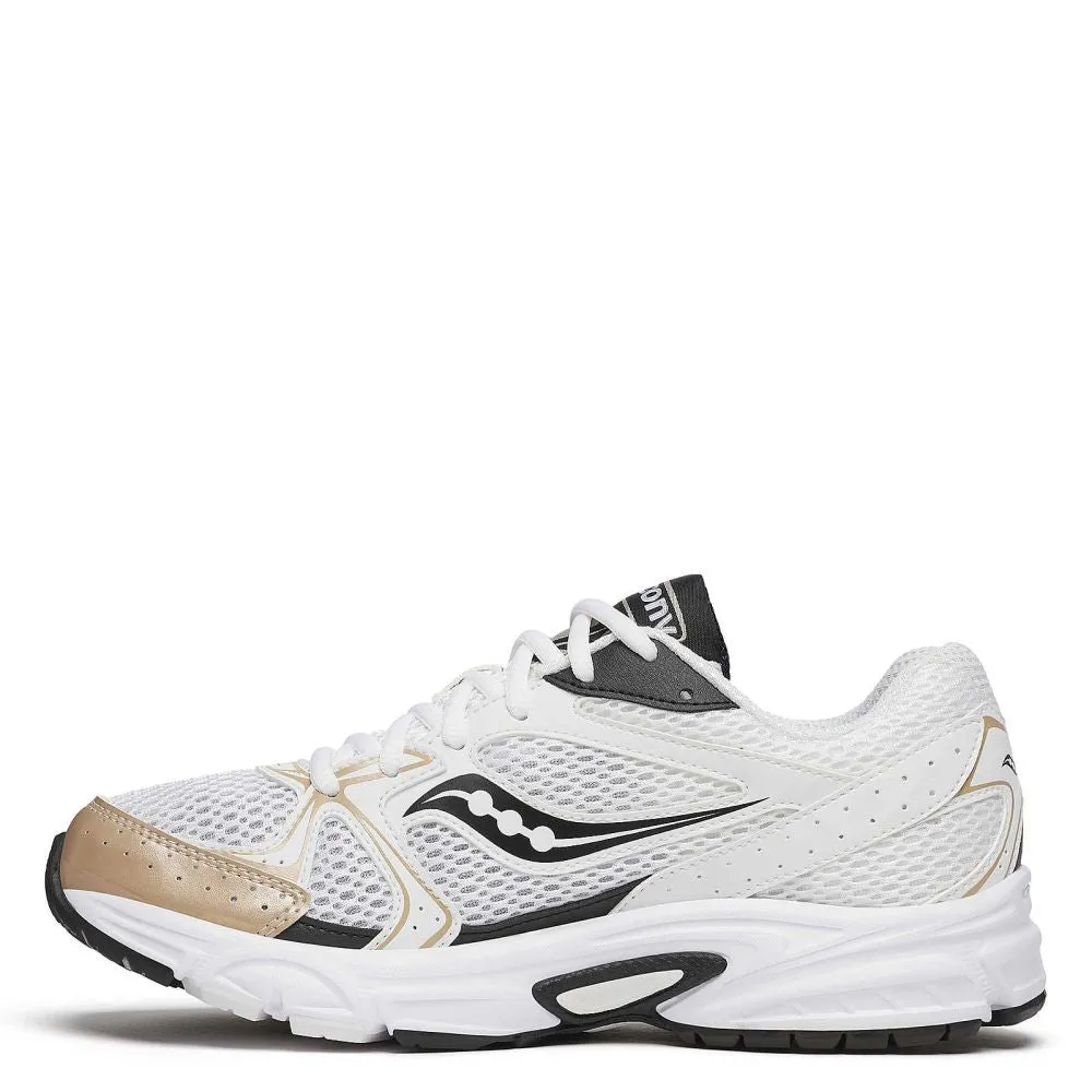 Airport Easy Saucony Women's Ride Millennium in White/Gold/Black