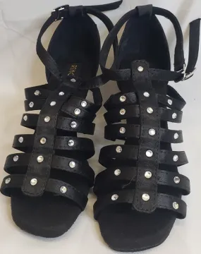 easy move 2.38" Shamie -- Flare Heel Latin Sandal -- Black Satin