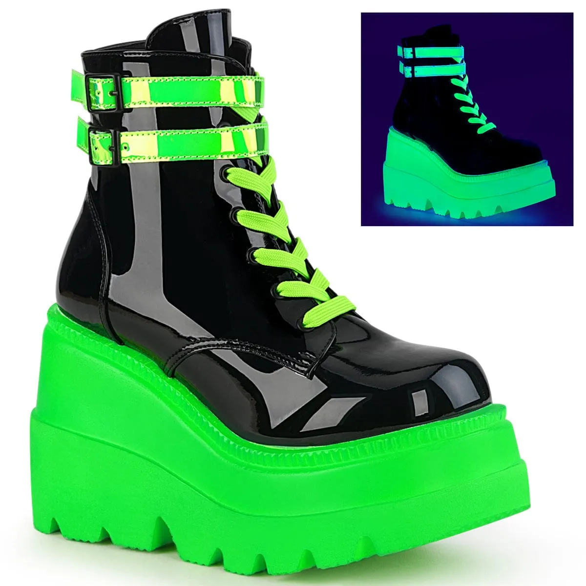 SHAKER-52 Black Patent -UV Neon Green Weekend Casual