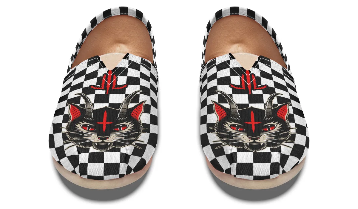 Soft Material Cat Demon Checkered Casual Shoes