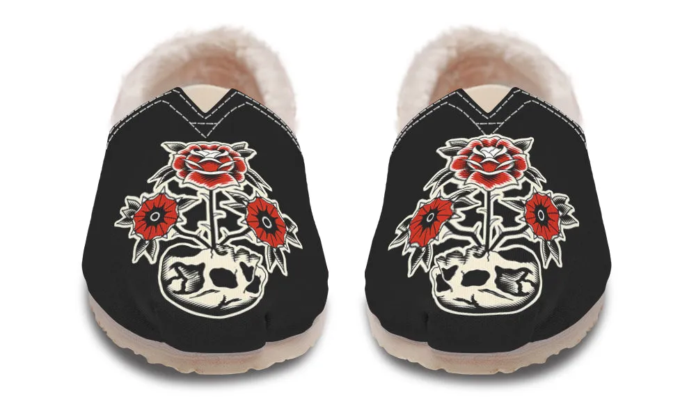 Skull Flowers Winter Casual Shoes Polish Look Satin Glow