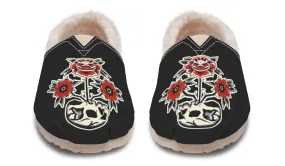 Skull Flowers Winter Casual Shoes Polish Look Satin Glow