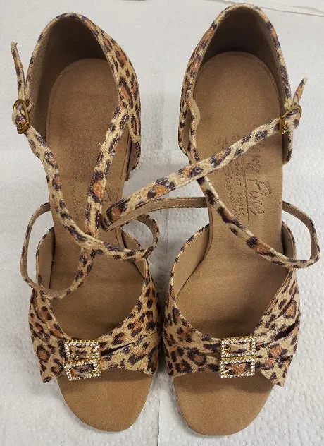 Wide toe box Moon Tone 3" Angela -- Flare Heel Latin Sandal -- Leopard