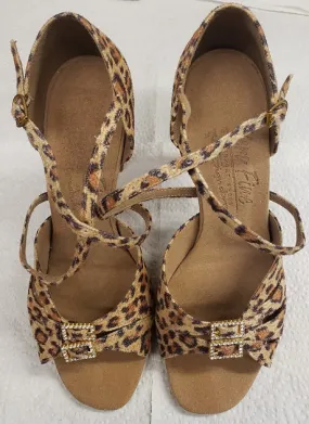 3" Angela -- Flare Heel Latin Sandal -- Leopard Wind Block Pack Safe