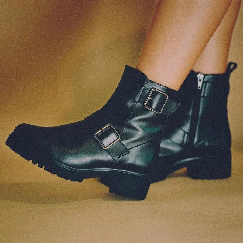 Moto Buckle Boot in Black from Bhava Shiny Tone Pool Time