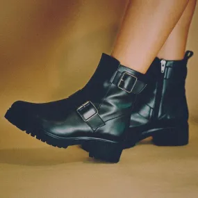 Moto Buckle Boot in Black from Bhava Shiny Tone Pool Time