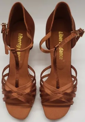 2.5" Ebba -- Women's Latin Sandal -- Dark Tan Satin Strong Stitching Vital Step